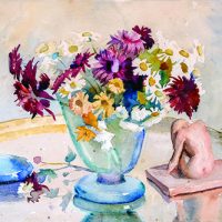 Omar Onsi, Vase aux marguerites, Watercolor on cardboard, 37x55, 1940