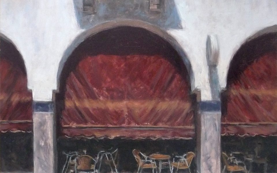 CAFE DES ARCADES 2. HUILE SUR TOILE. 73 X 60.